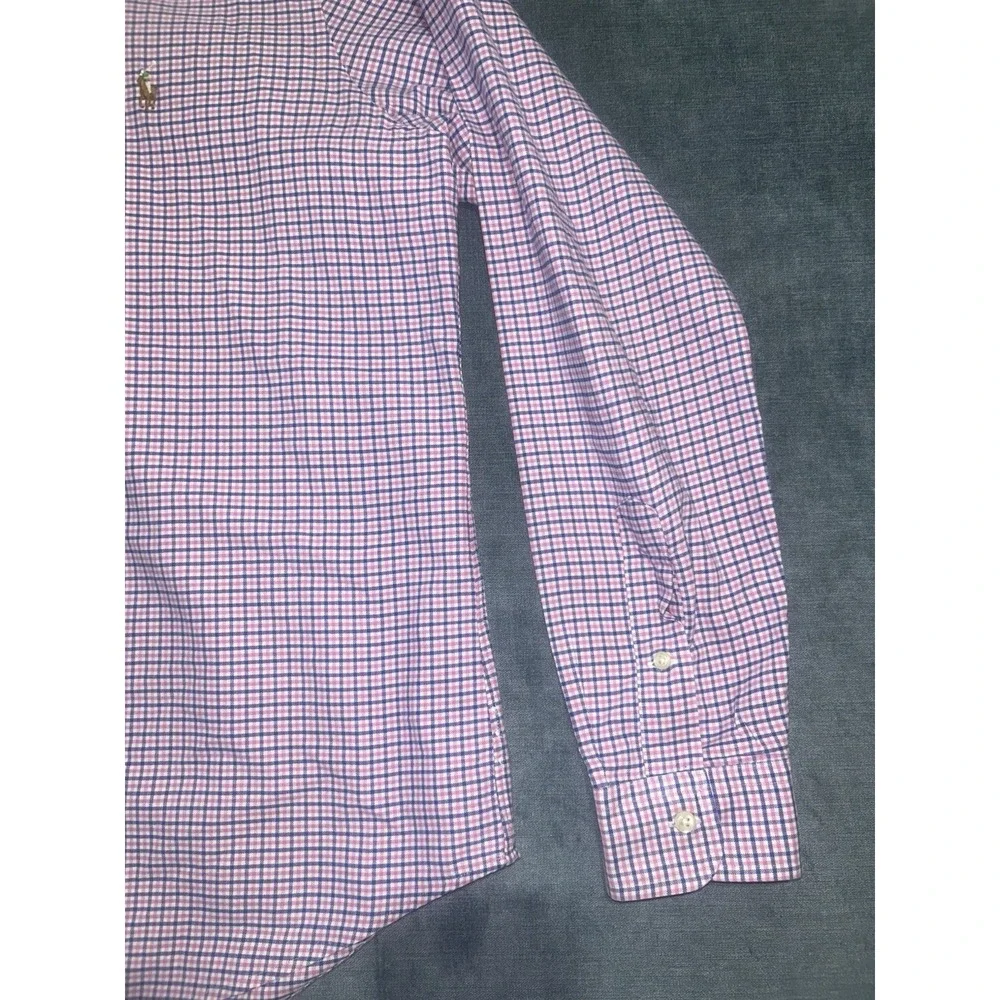 Ralph Lauren Men's Large Cotton L/S Button Down Shirt Navy Pink‎ White Plaid